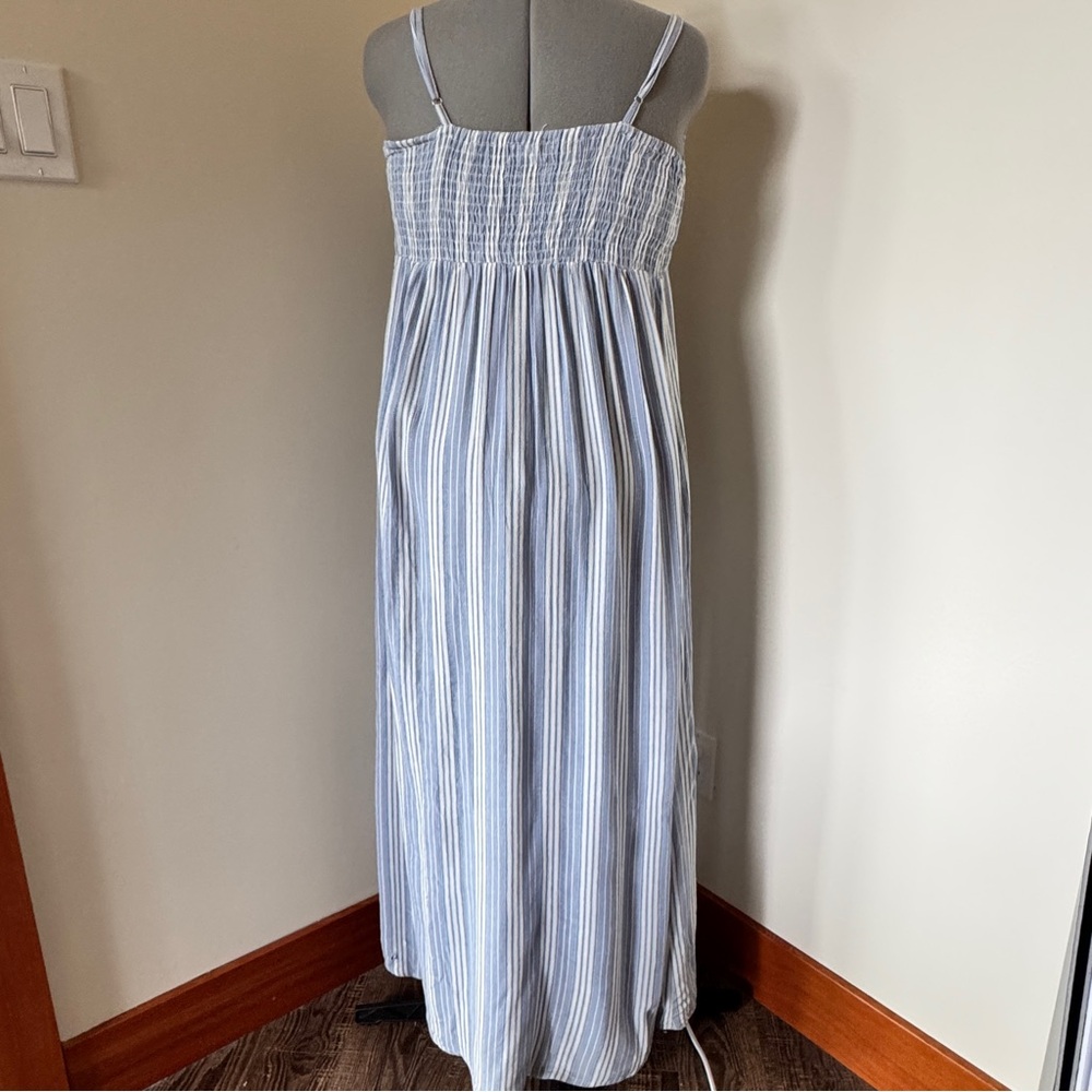 Salty Lemon Blue White Striped Maxi Dress Tie Front Beach Boho Size L - Picture 3 of 16